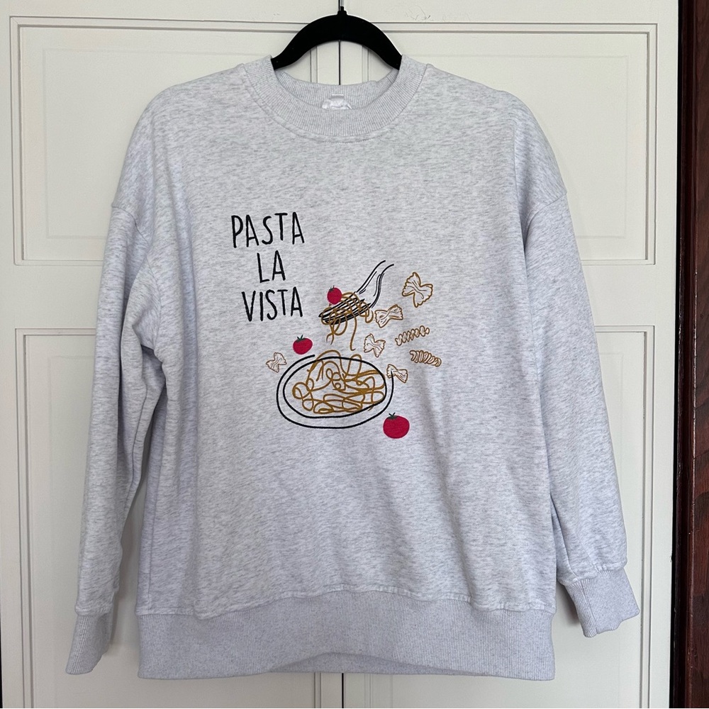 Le Lis gray pasta la vista pullover sweatshirt size small